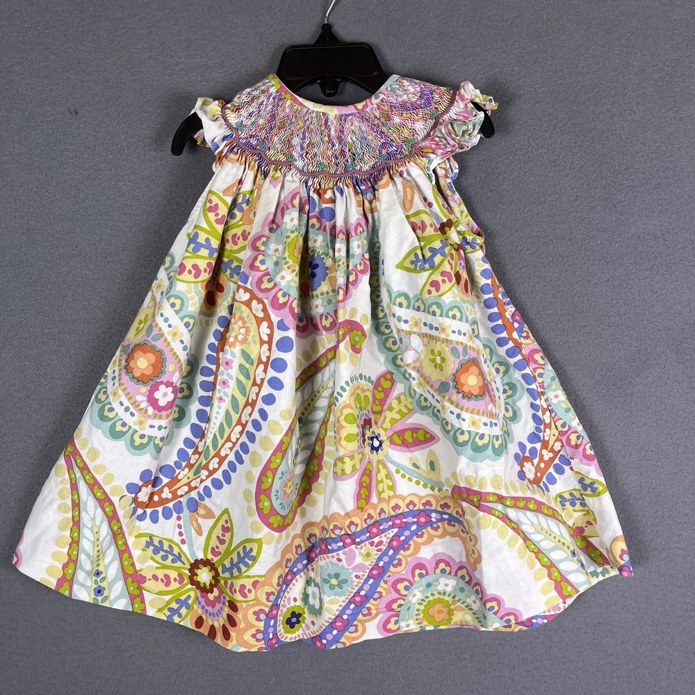 Little Threads Floral Paisley Hand Smocked Dress Size 12M Preppy